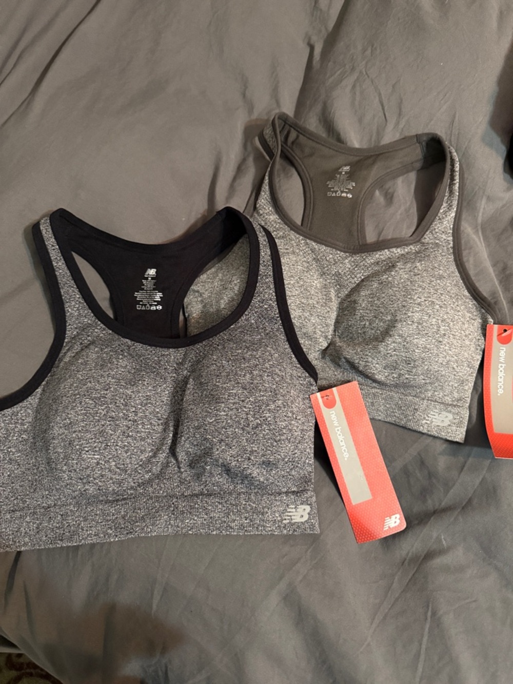 New Balance Gray Heather Racerback Sports Bras - Dual Pack